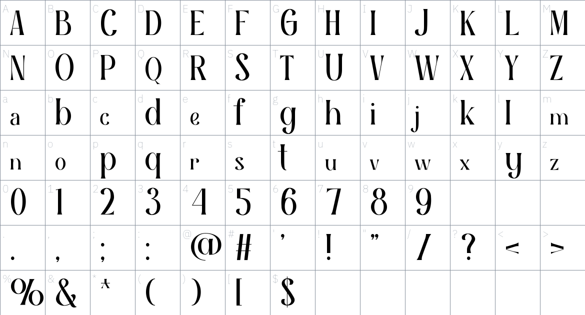 Shalma font Character Map