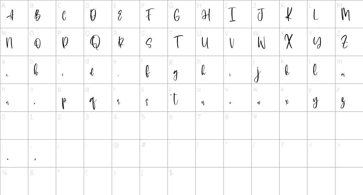 Sallytine font Character Map