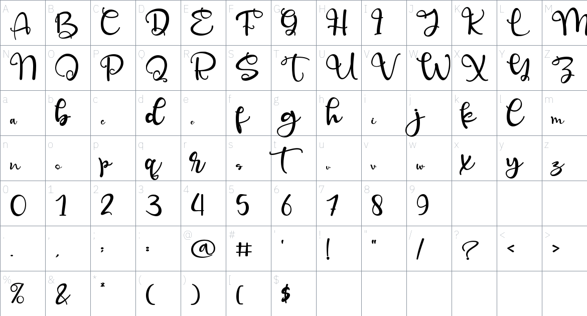 Barachiel font Character Map