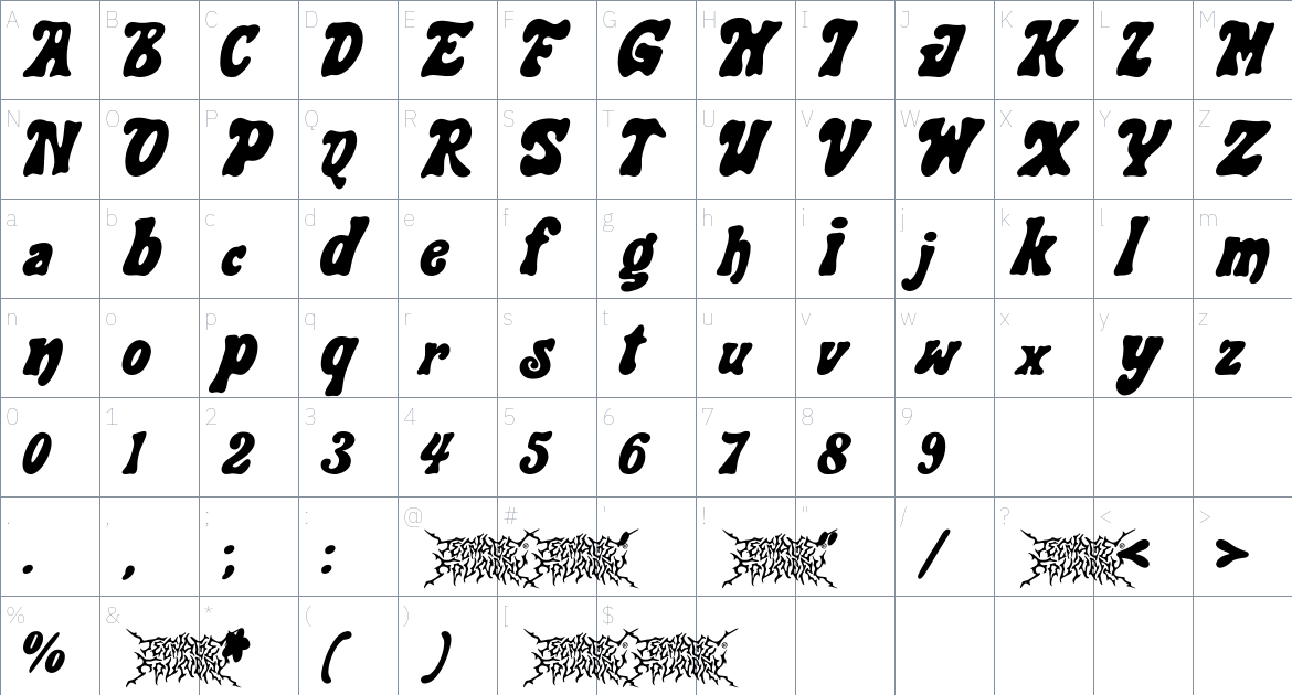 Teenage Lovers font Character Map