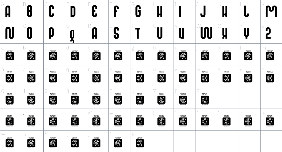 Moqarin font Character Map