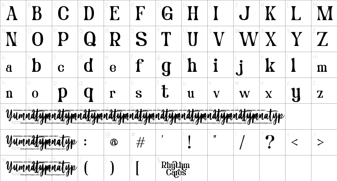 Rhythm Cares font Character Map