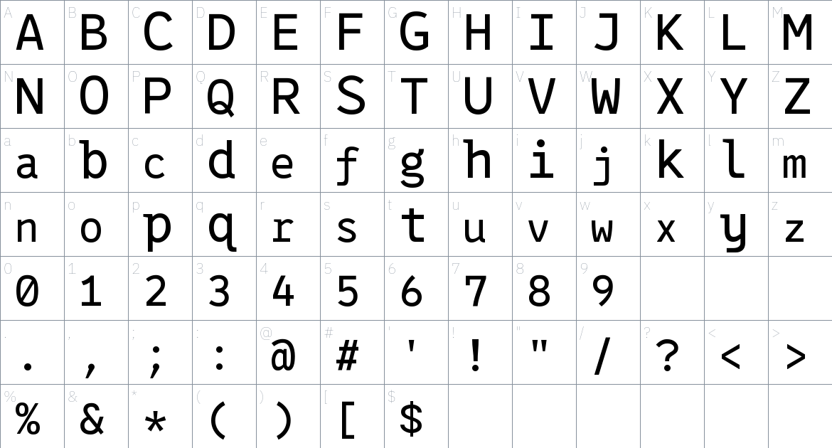 0xProto Font font Character Map