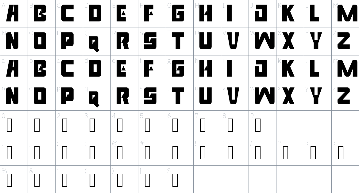 Venfro font Character Map