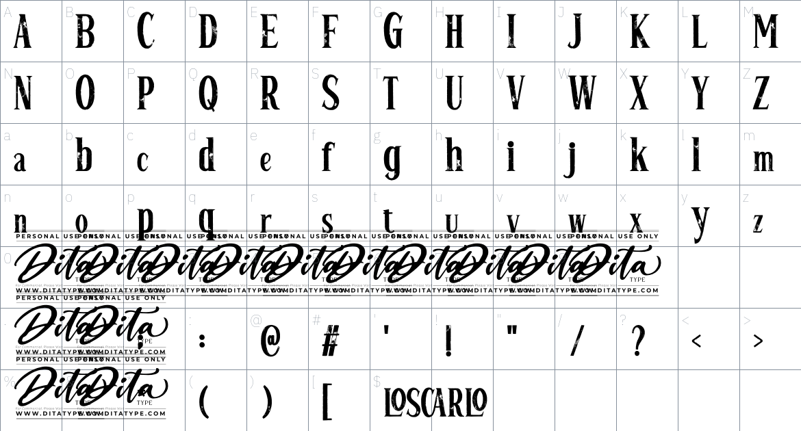 Loscarlo Personal Use font Character Map