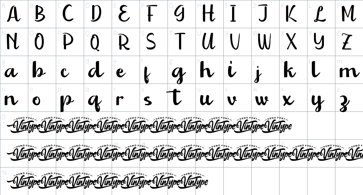 Aesthetic Love font Character Map