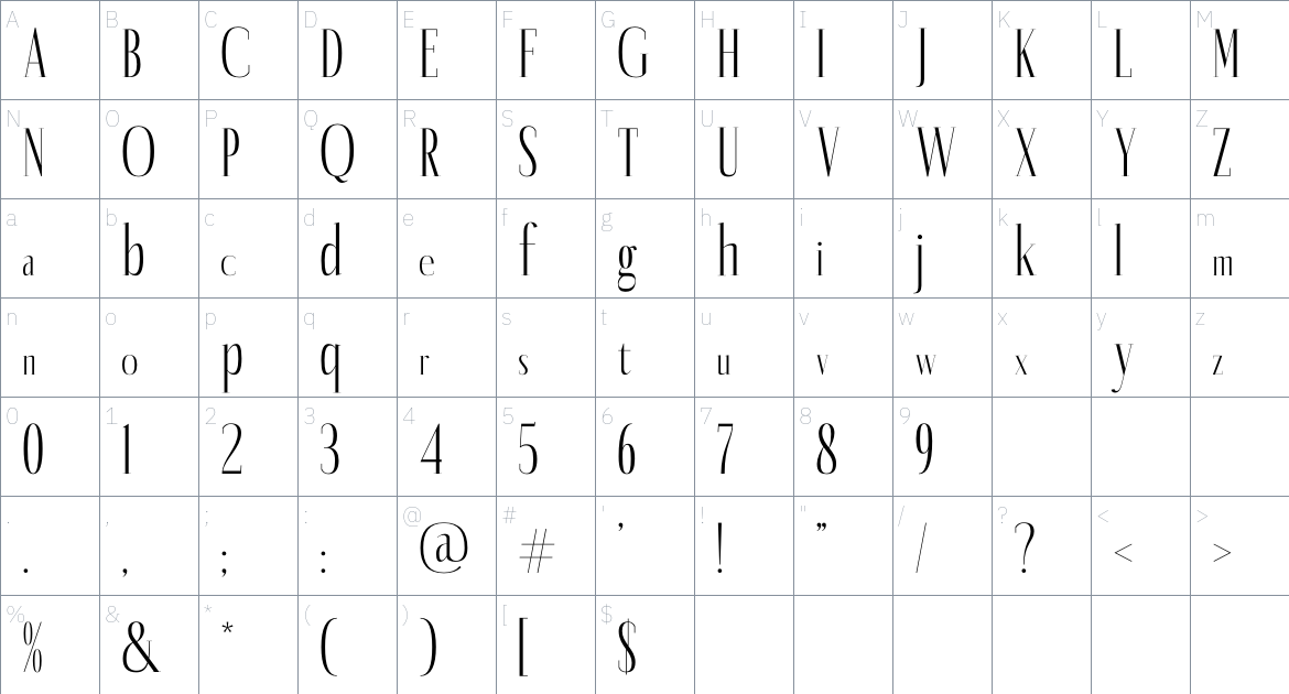 Montaners font Character Map