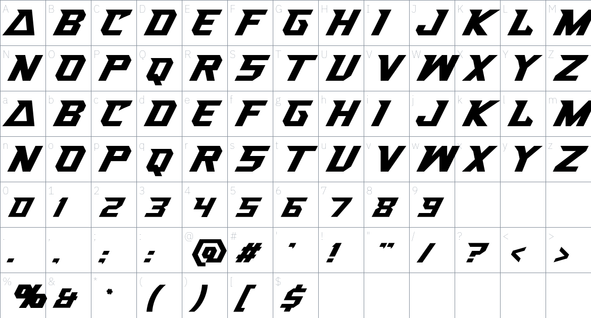 Sportesia font Character Map