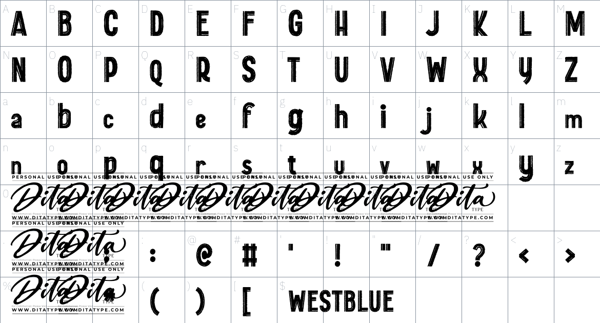 Westblue Personal Use font Character Map