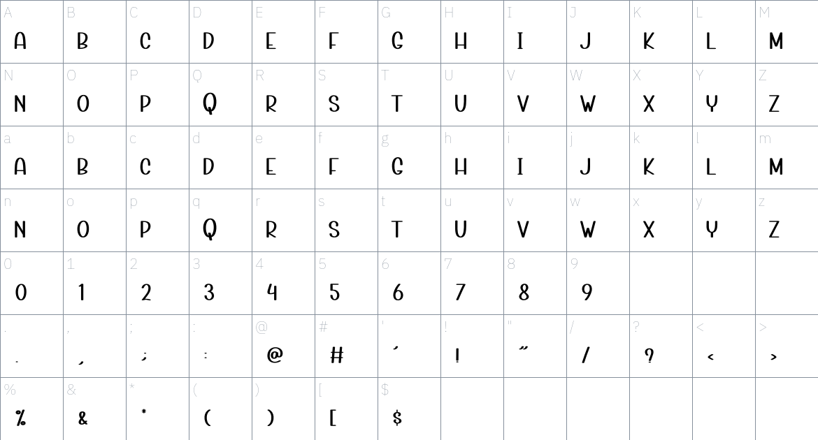 Simple Vintage font Character Map