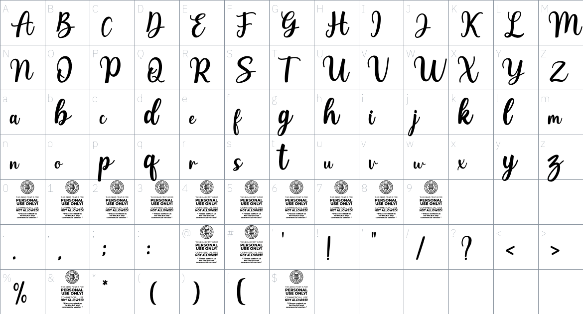 Matteny Angels font Character Map