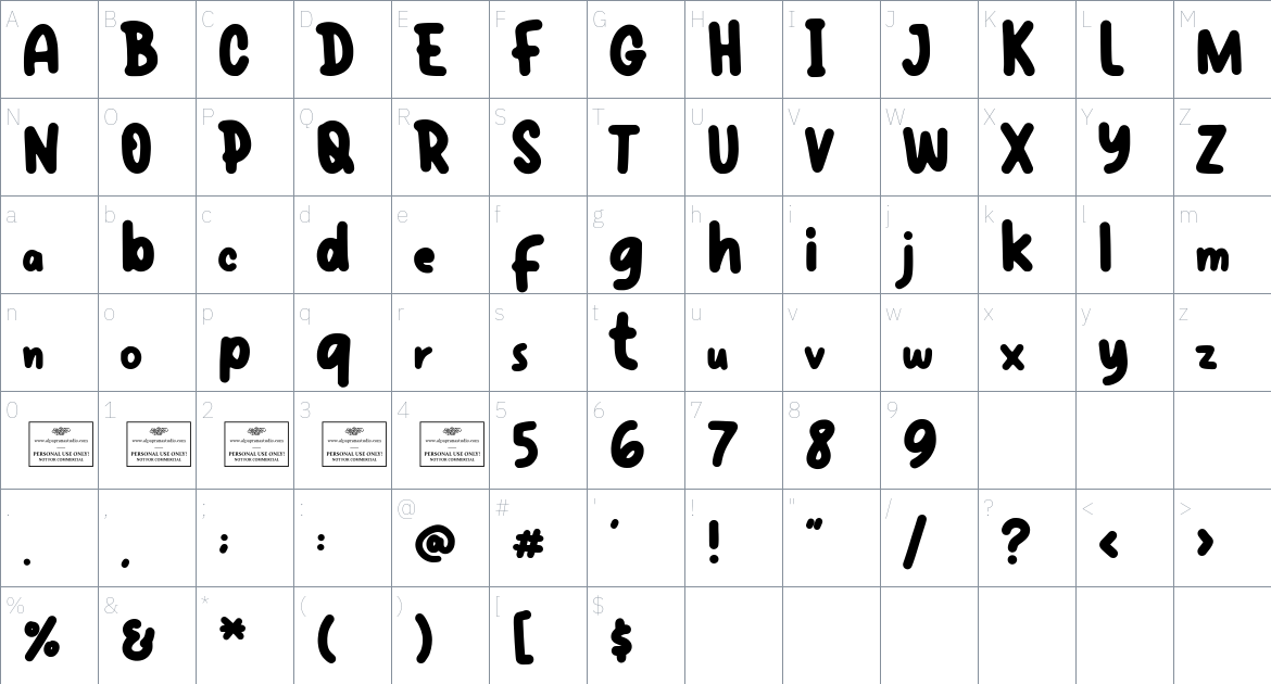 Mellifluous font Character Map