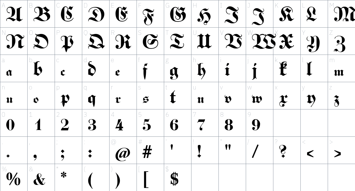 Kabinett Fraktur font Character Map