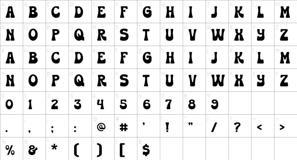 Huston font Character Map