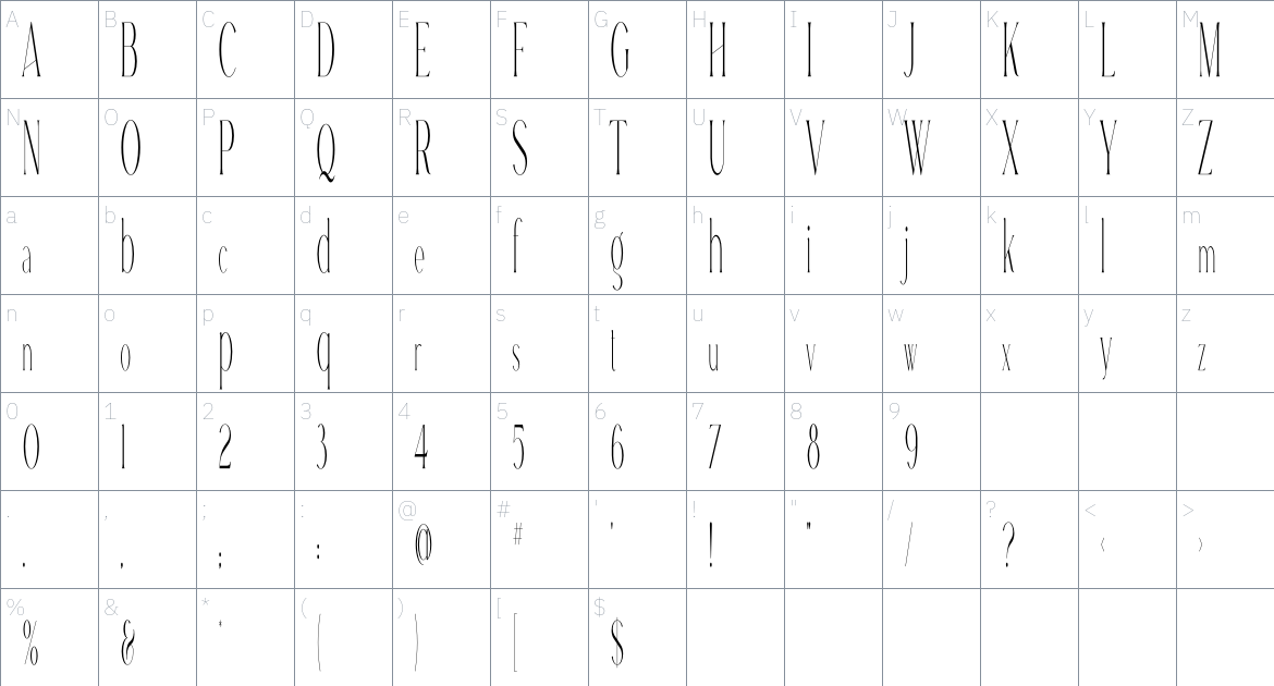 Emory font Character Map