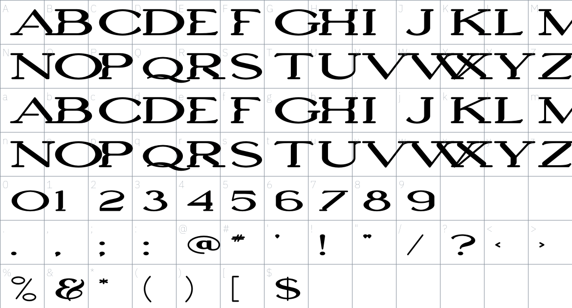 Alder font Character Map