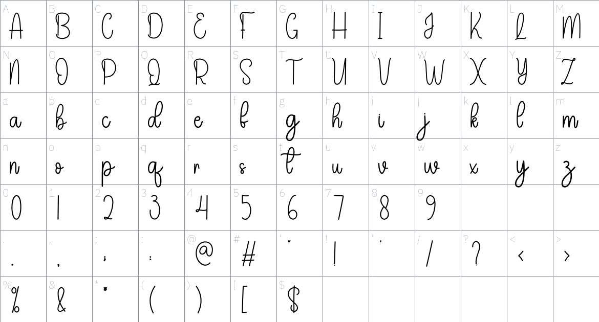 Twilight font Character Map