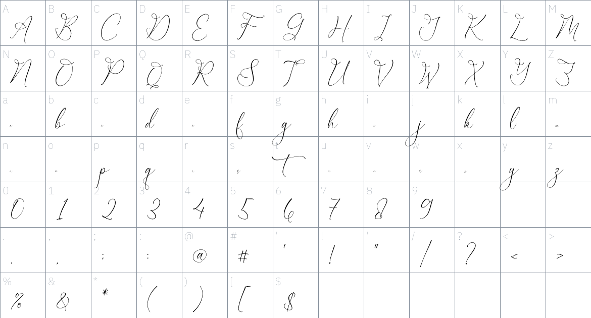 Garbina Sarleta font Character Map