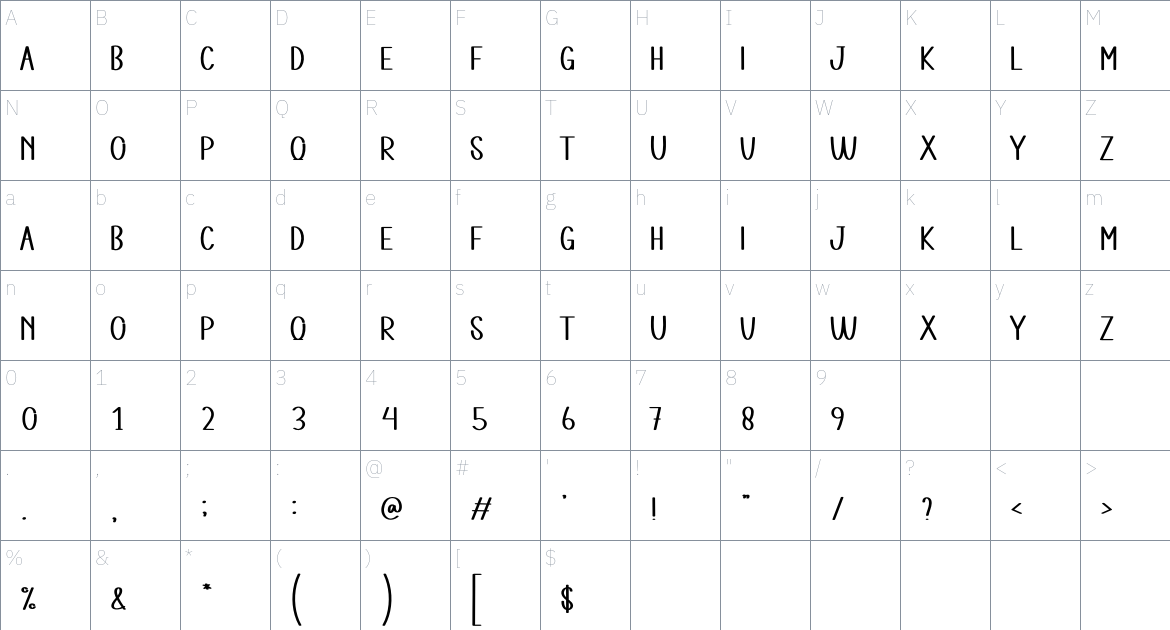 Summer Holiday font Character Map