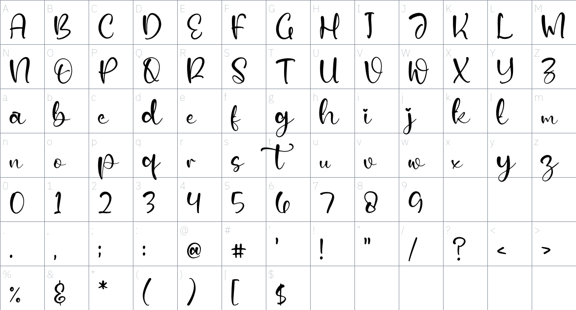 Aquella Lovely font Character Map