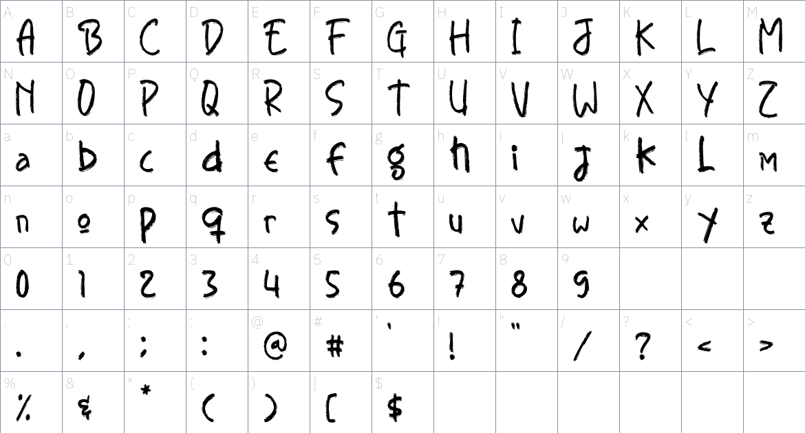 Bontzing font Character Map