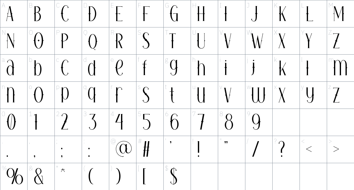 Monalized font Character Map