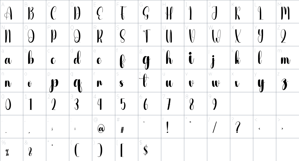 Quarry font Character Map