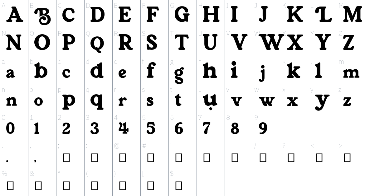 Bulgaria Ligatura font Character Map