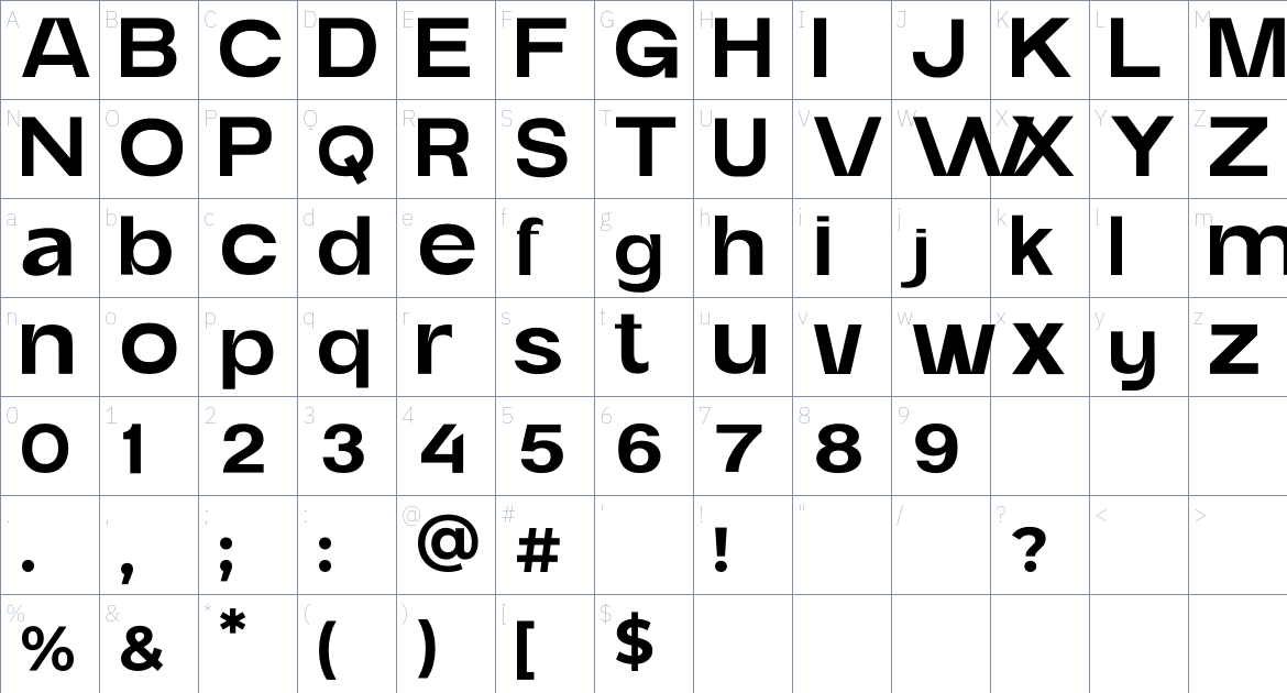 Artega Font font Character Map