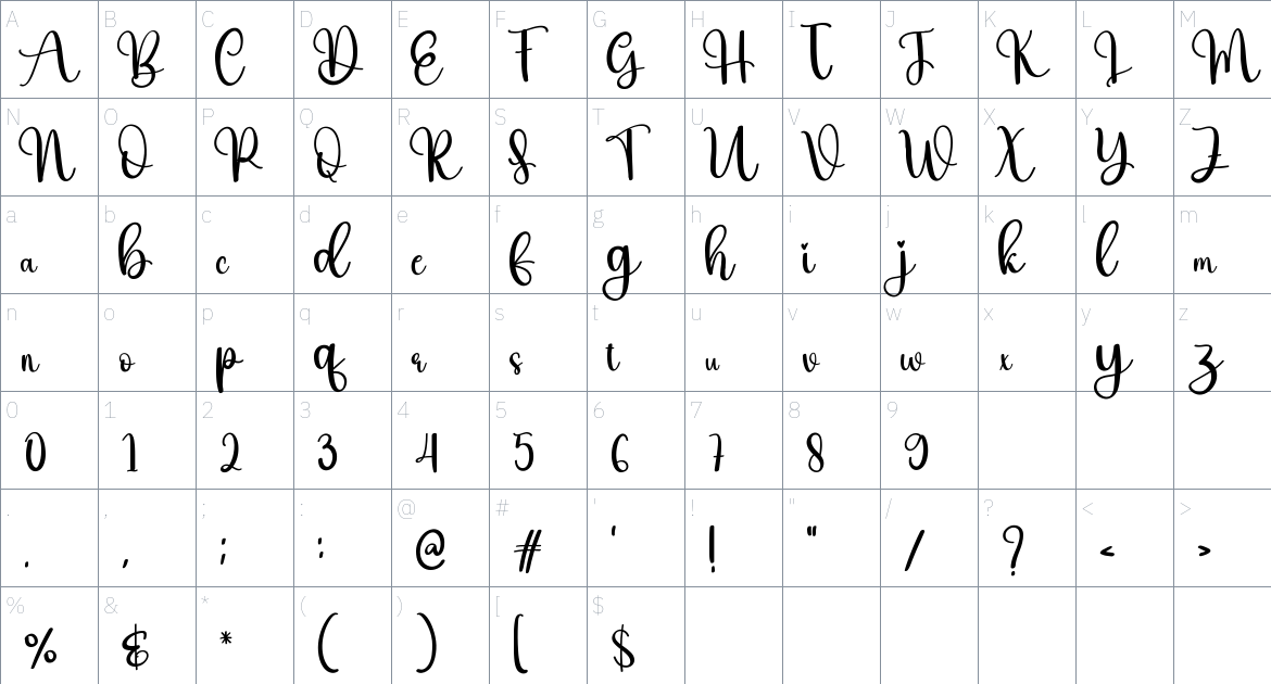 Afro font Character Map