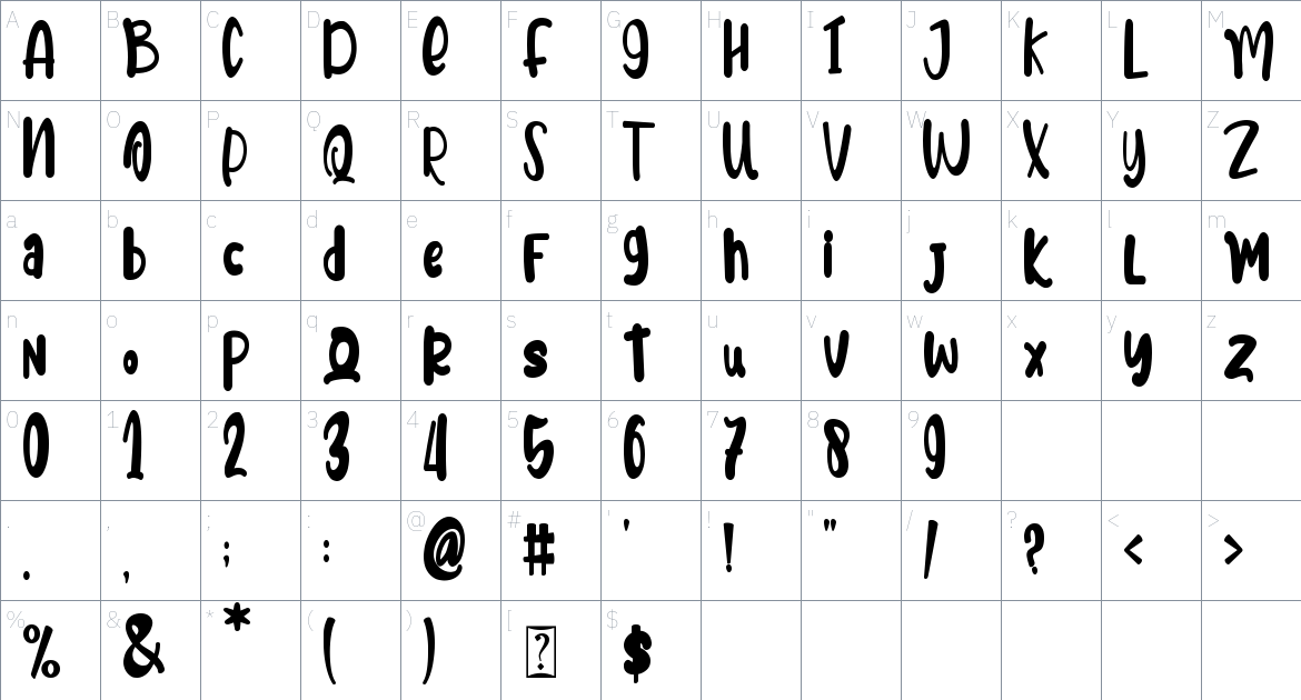 Meoowly font Character Map