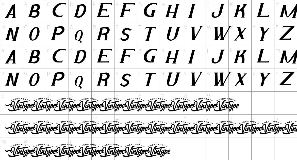 Dark Book font Character Map