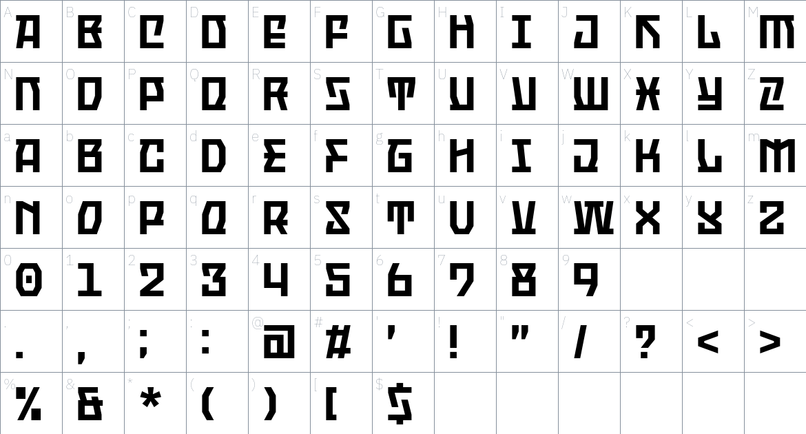 Oldion font Character Map