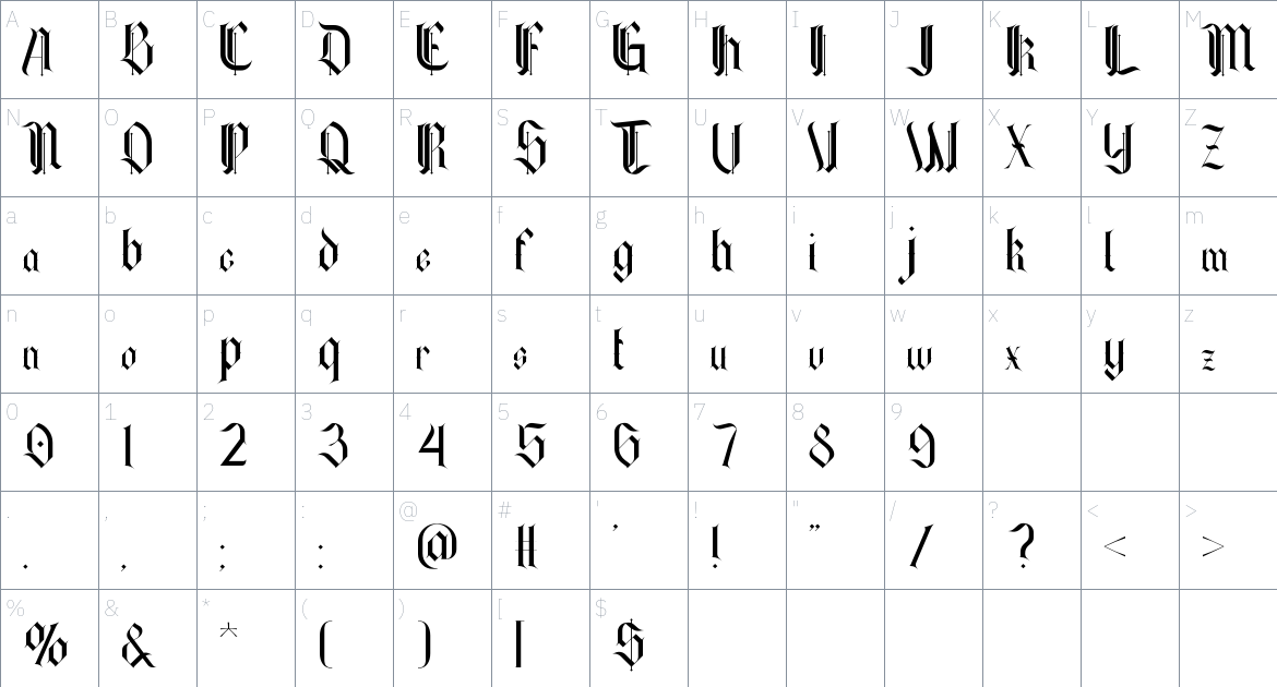 Istana font Character Map