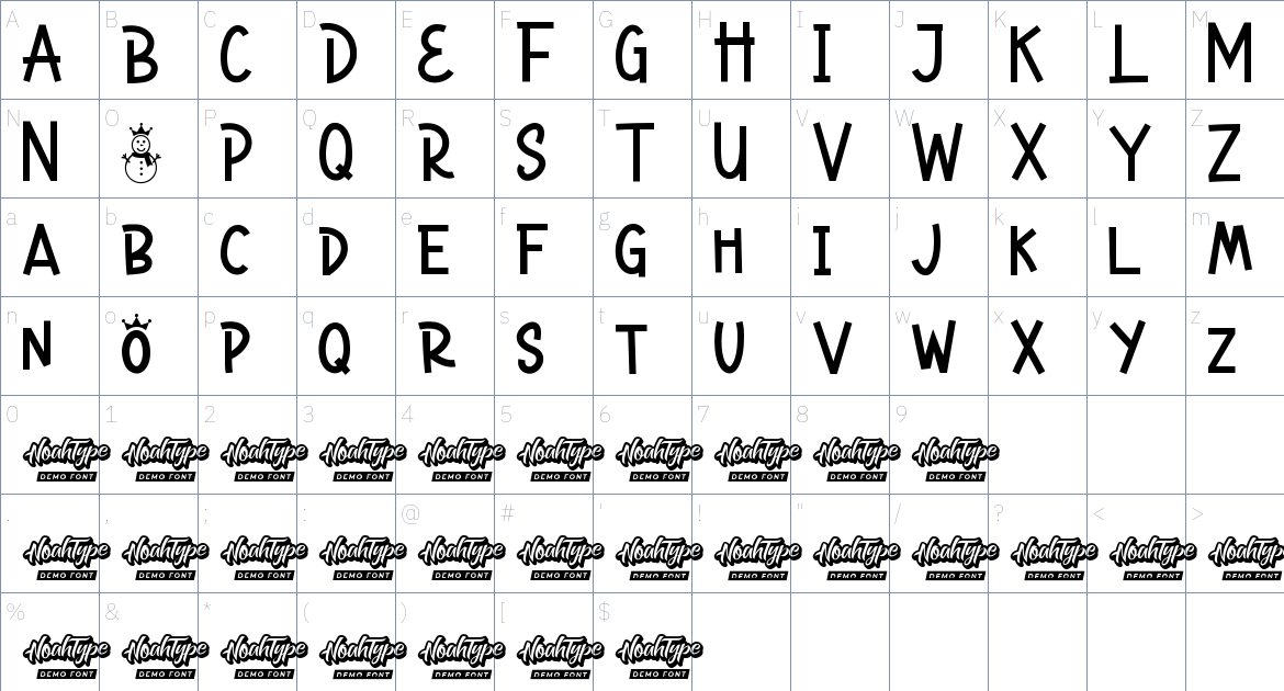 Snowy Crown font Character Map