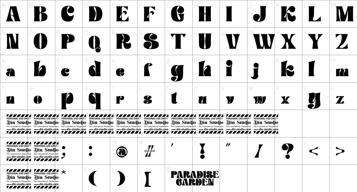 Paradise Garden font Character Map