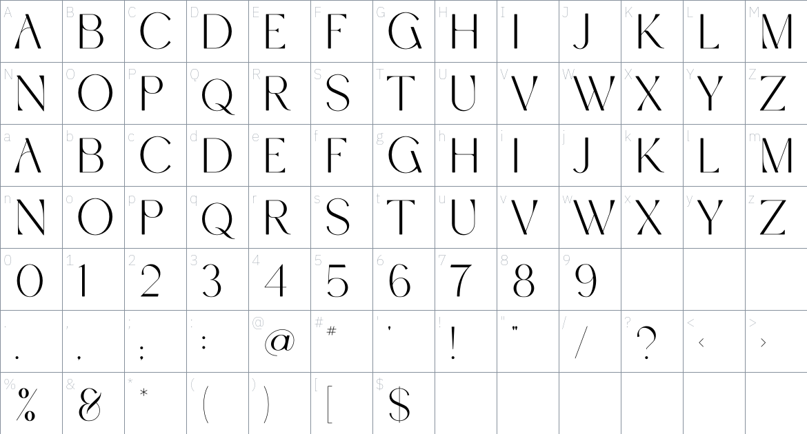 Alfalfa font Character Map