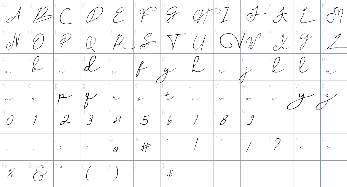 Hestor Dawson font Character Map