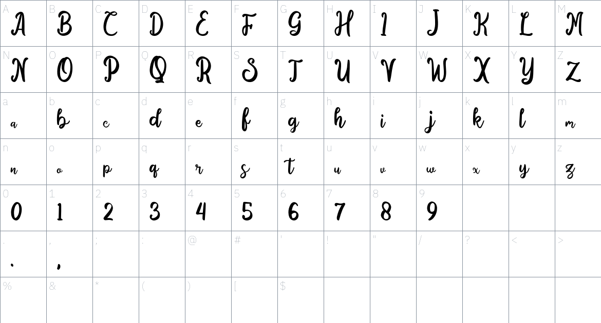 Camelita Font font Character Map