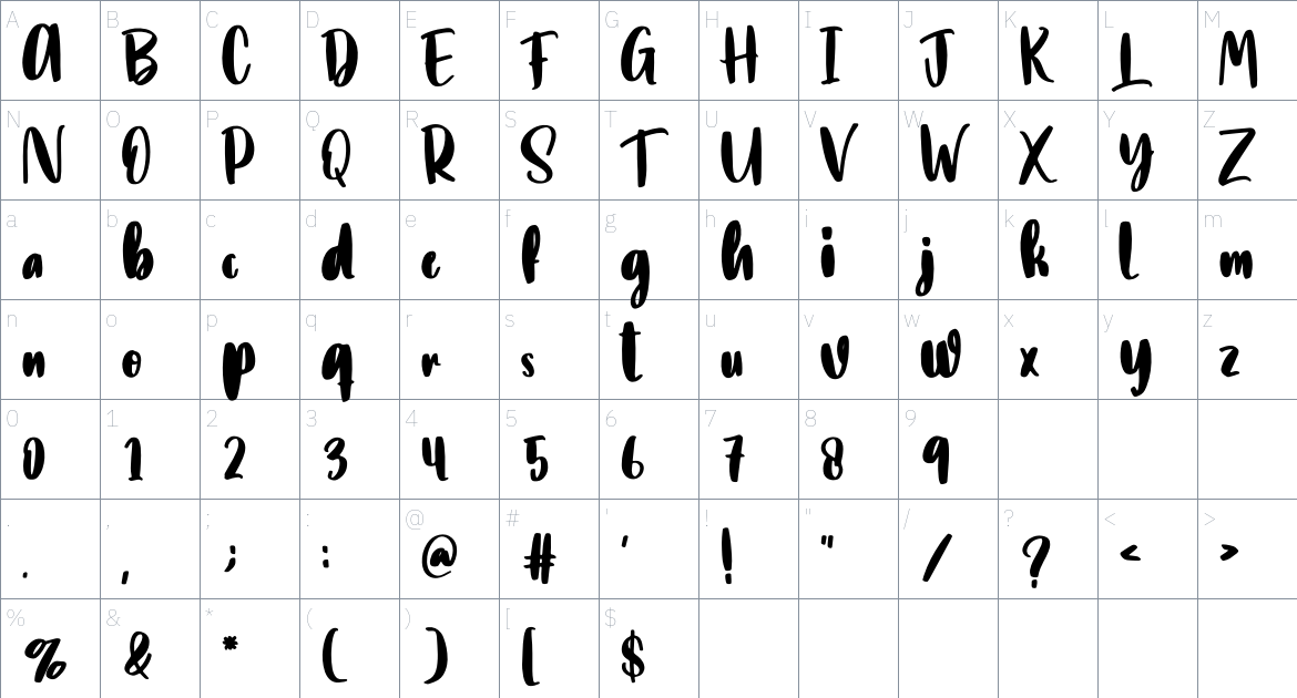 Night Smile font Character Map