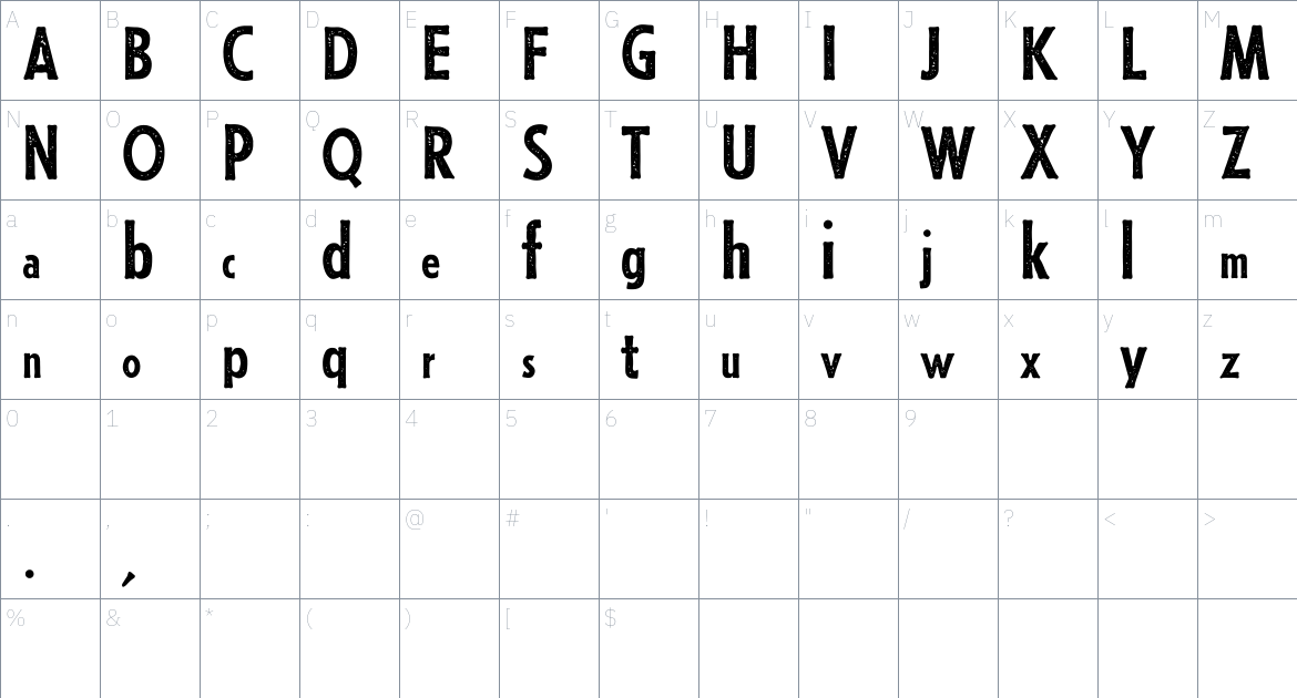 Gostring font Character Map