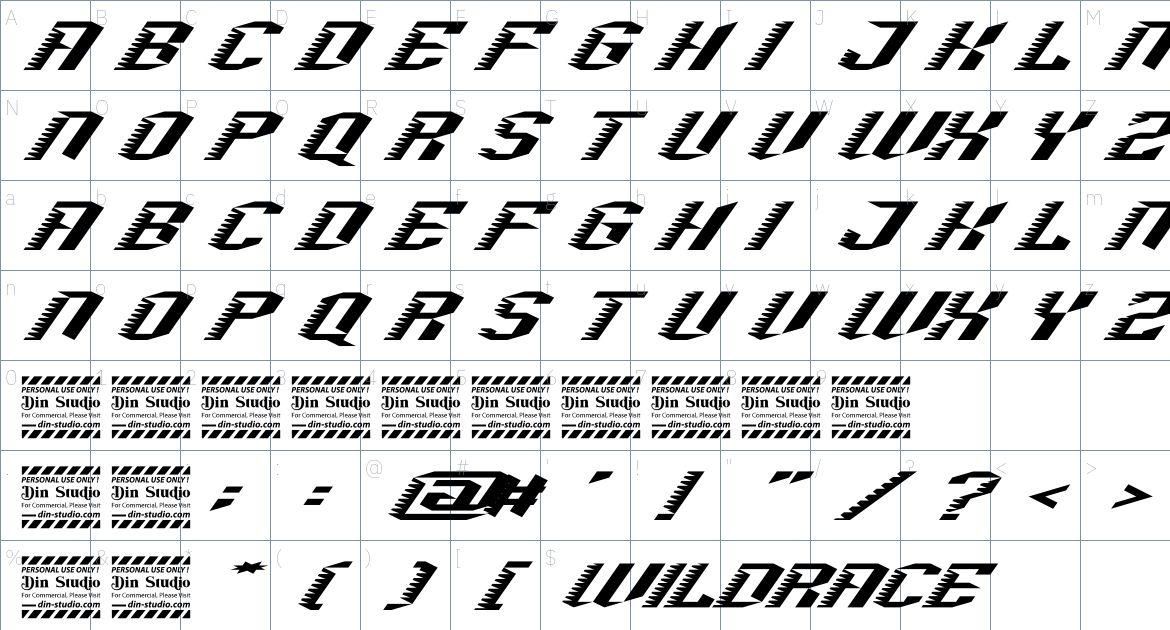 Wildrace font Character Map