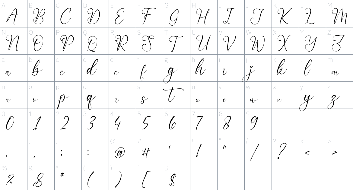 Nattalia Sillena font Character Map