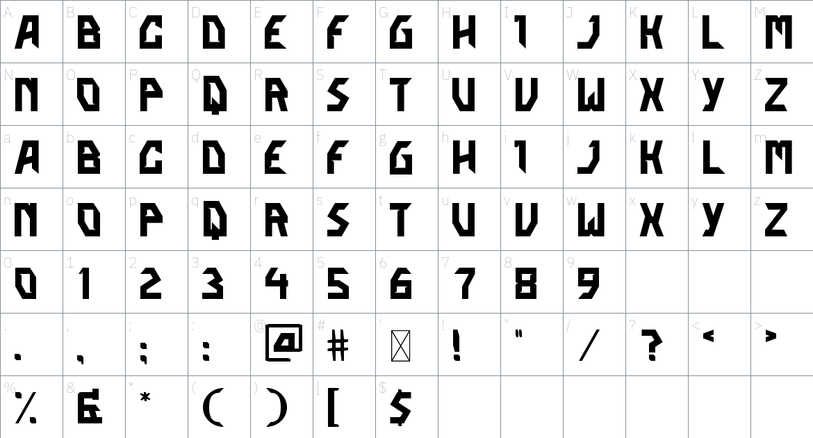 Korukeouse font Character Map