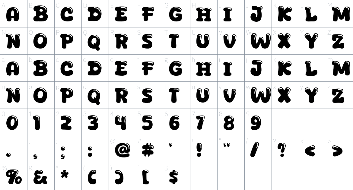 Aqua Wow font Character Map