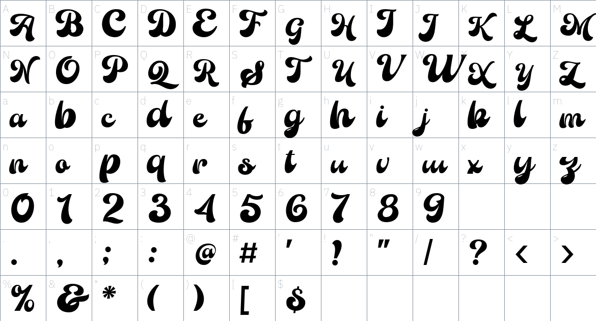 Monk Qalay Font font Character Map