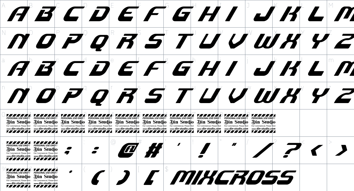 Mixcross font Character Map