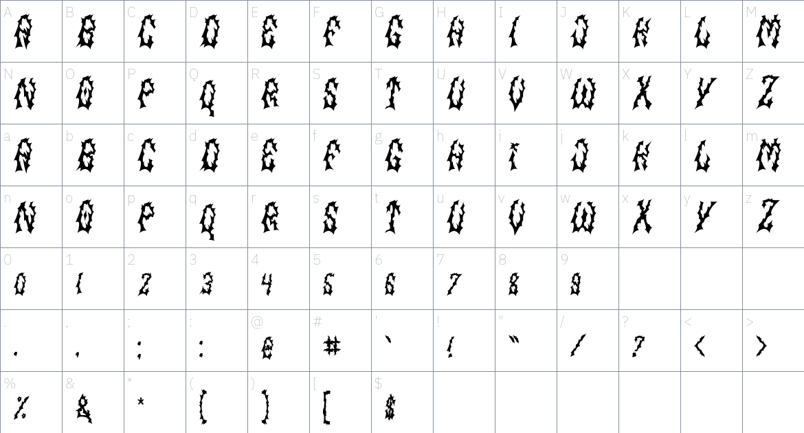 Firehell font Character Map