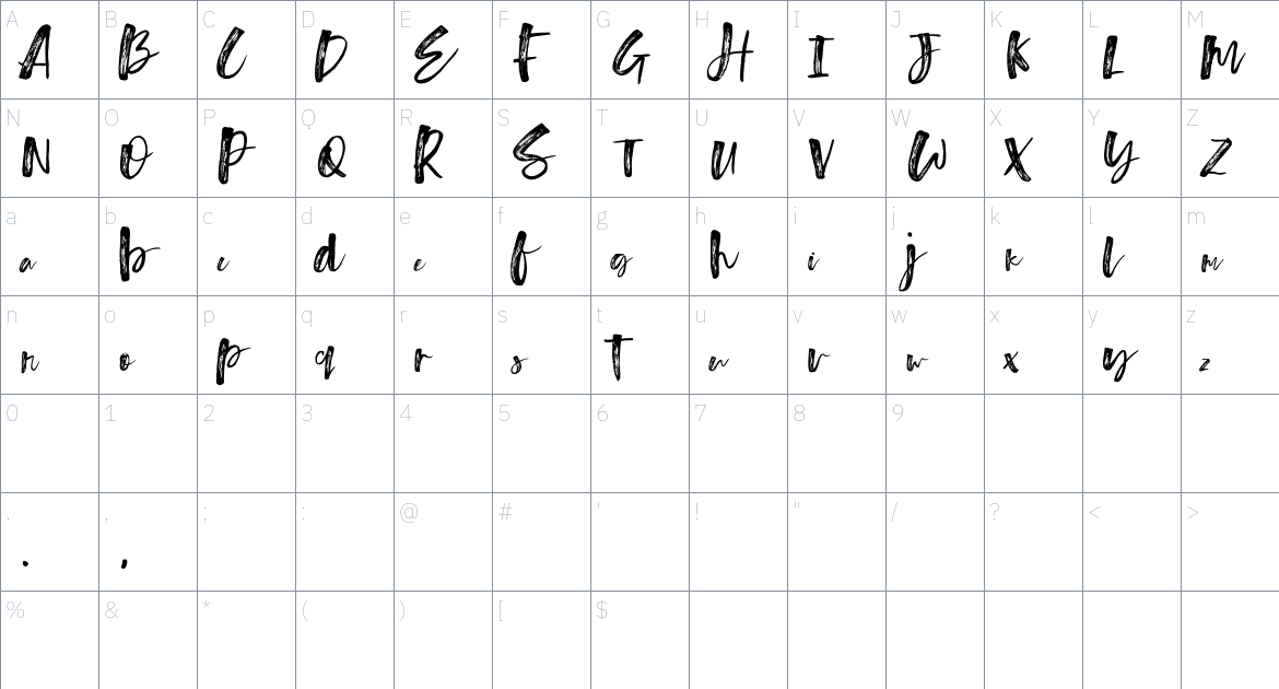 Calystine font Character Map