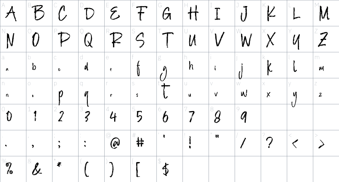 Bait Pertama font Character Map